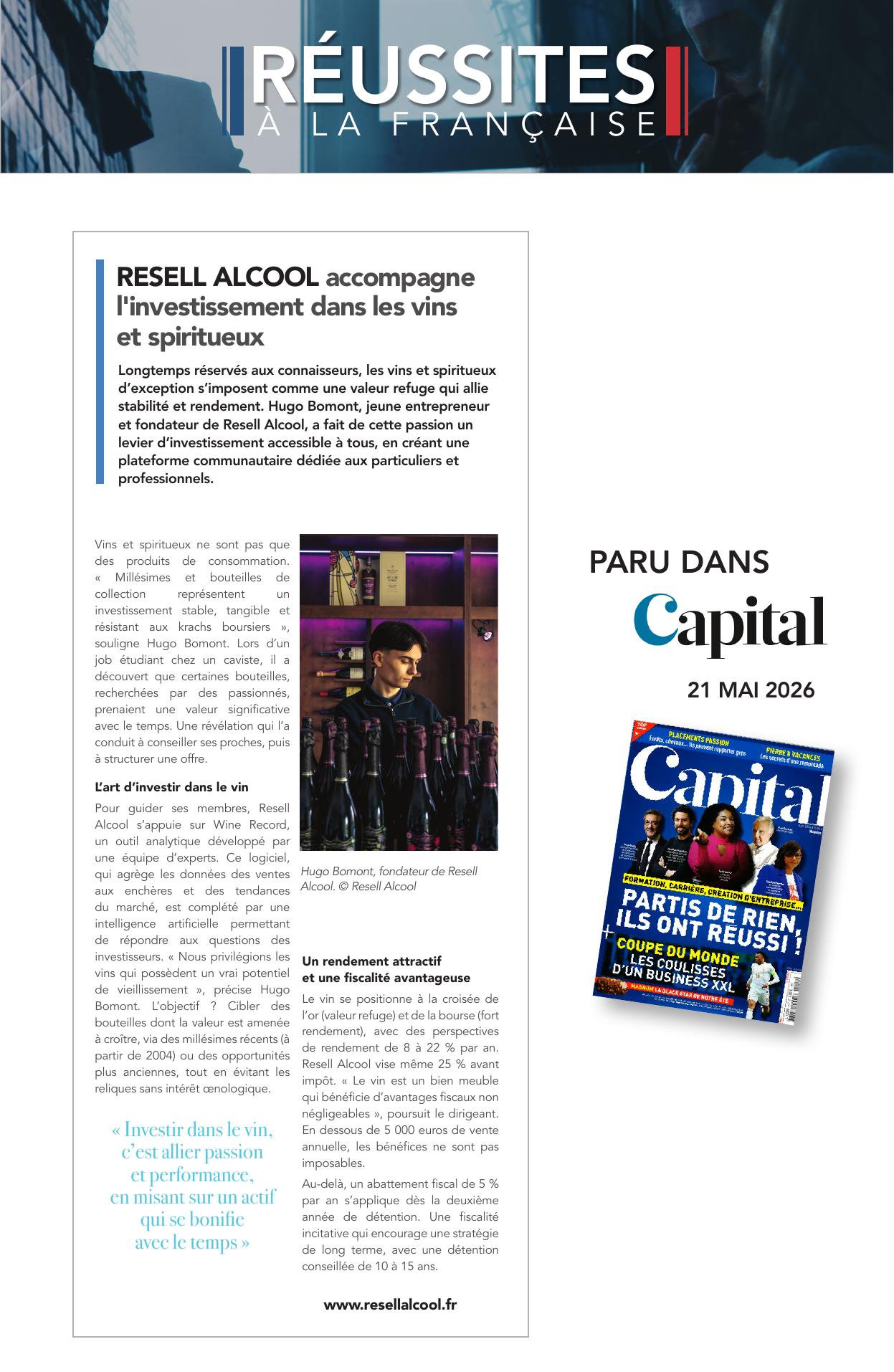Page de l'article de Capital consacré à Resell Alcool