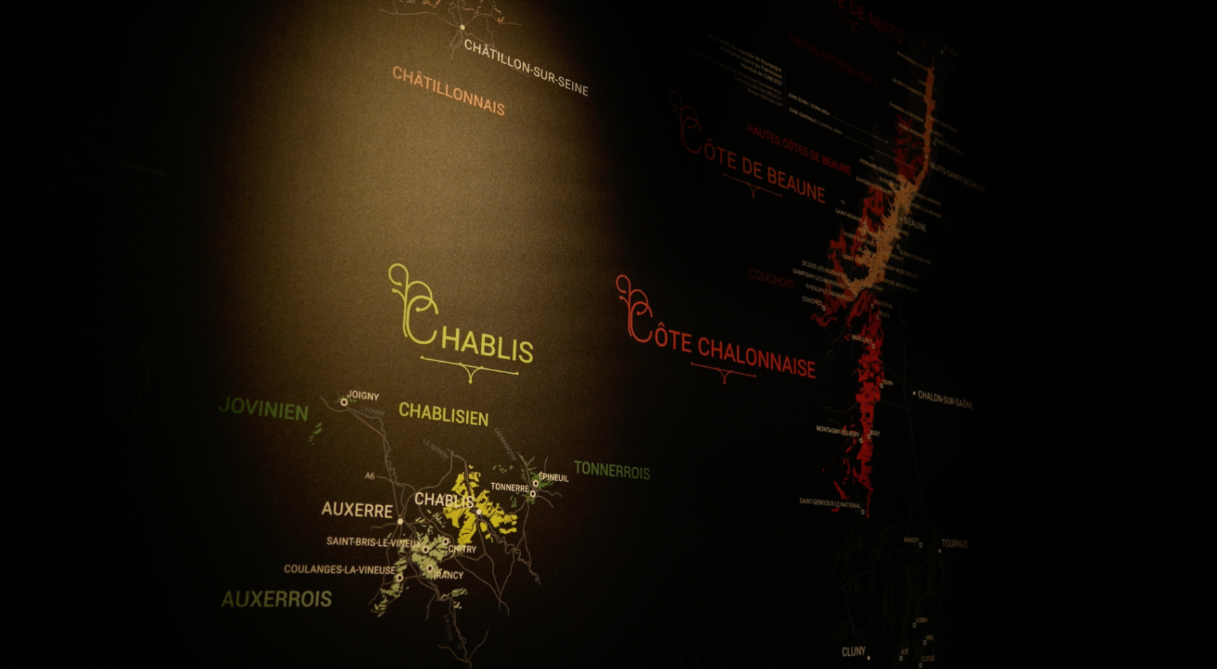 Carte murale des appellations de Bourgogne et Chablis