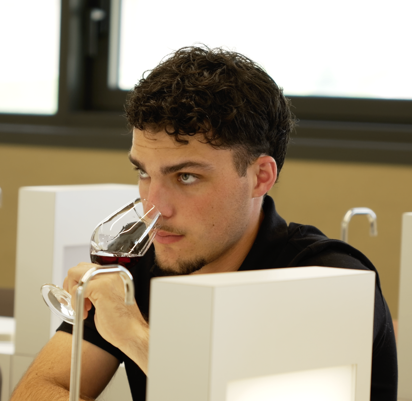 Portrait rapproché d'un membre humant un verre de vin