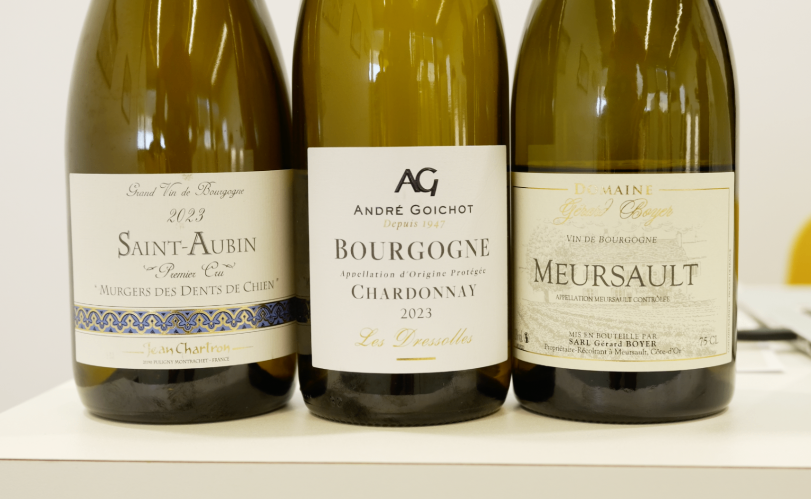 Sélection de bouteilles blanches alignées pour la dégustation